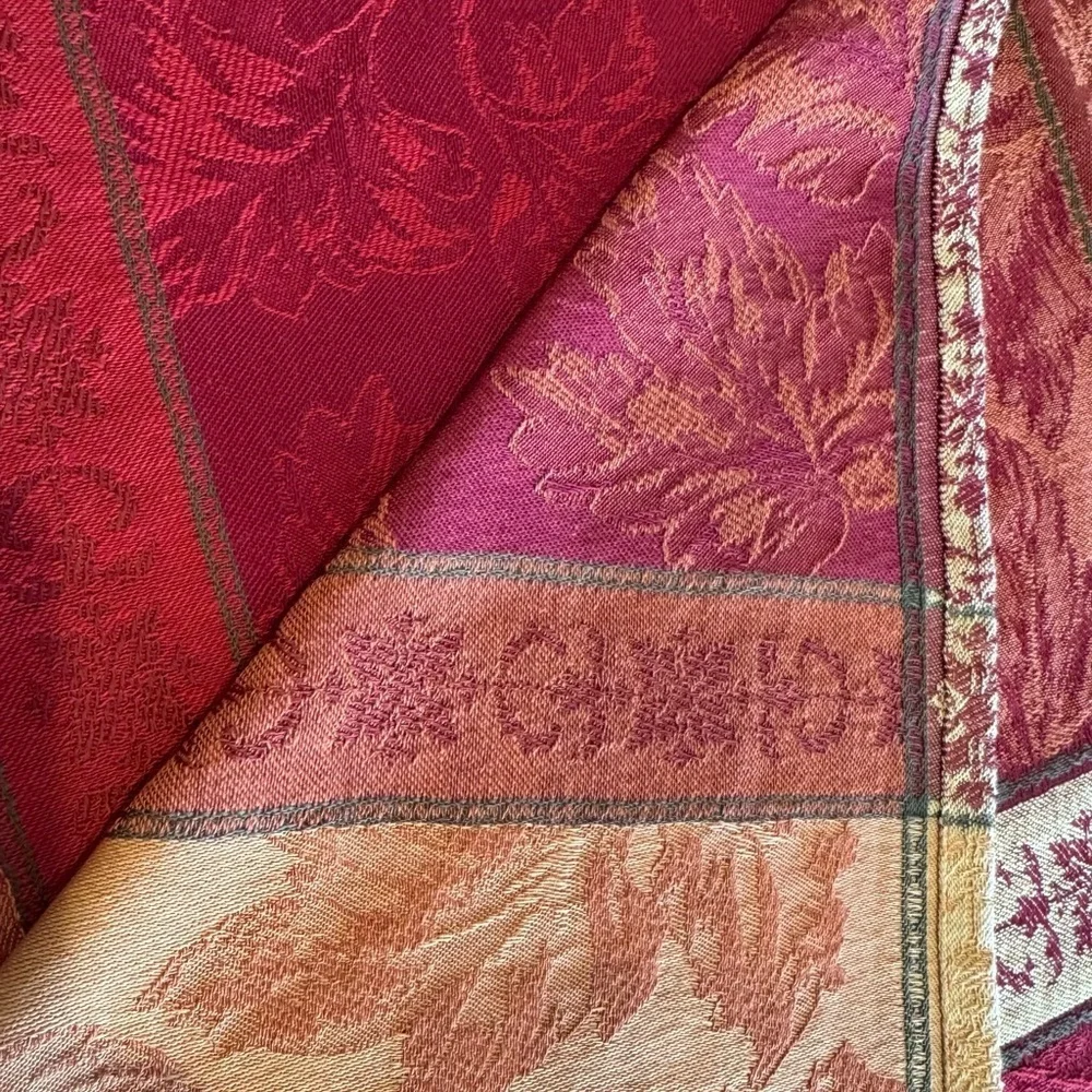 Maple Leaf Jacquard Harvest Tablecloth - Cotton Blend - Jewel Tones    57 X 102